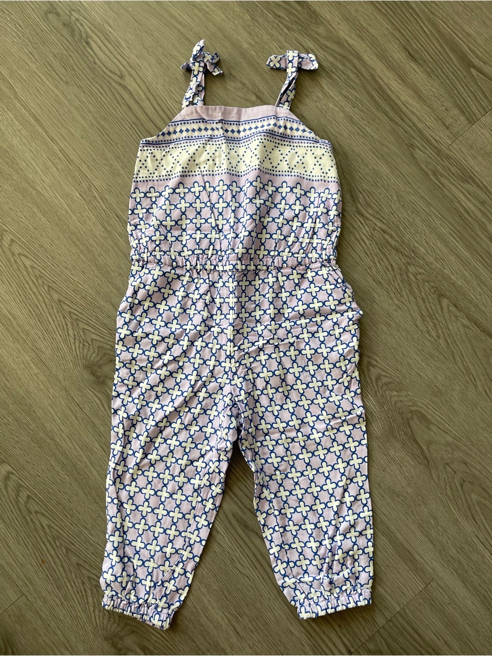 Janie and Jack Pink and Blue Printed Tie-Shoulder Jumpsuit